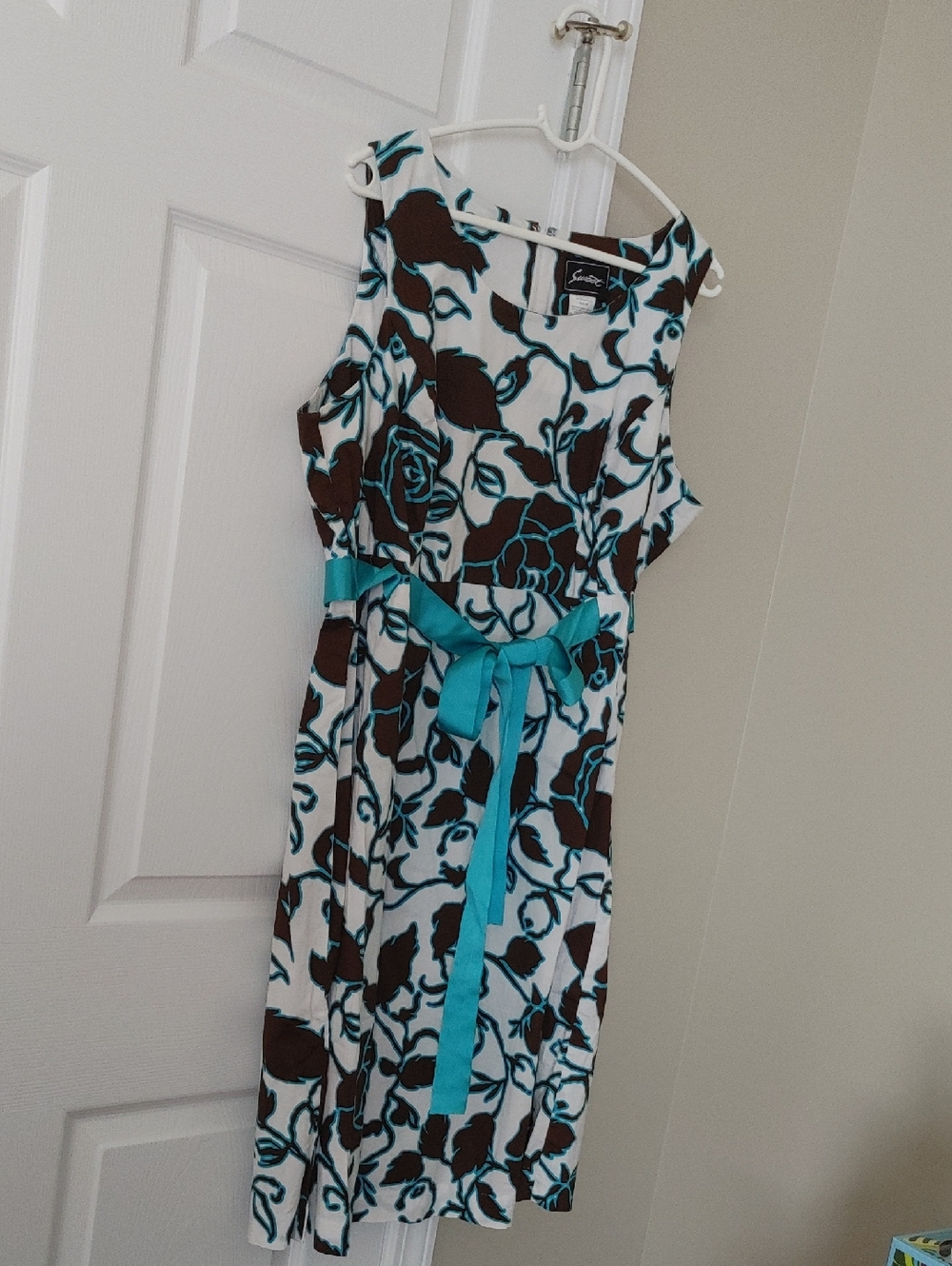 Sweet Floral A‑Line Dress 18 Cotton Turquoise Waist Ribbon Kentucky Derby Dress